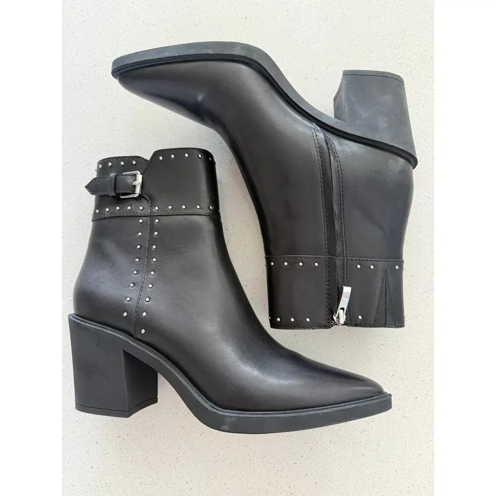 Paige Giselle Pointed Toe‎ Studded Leather Bootie in Black 9